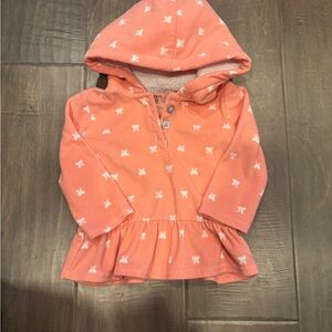 5 for $10 Carter's Coral Hooded Peplum Pullover with White Bow Print
